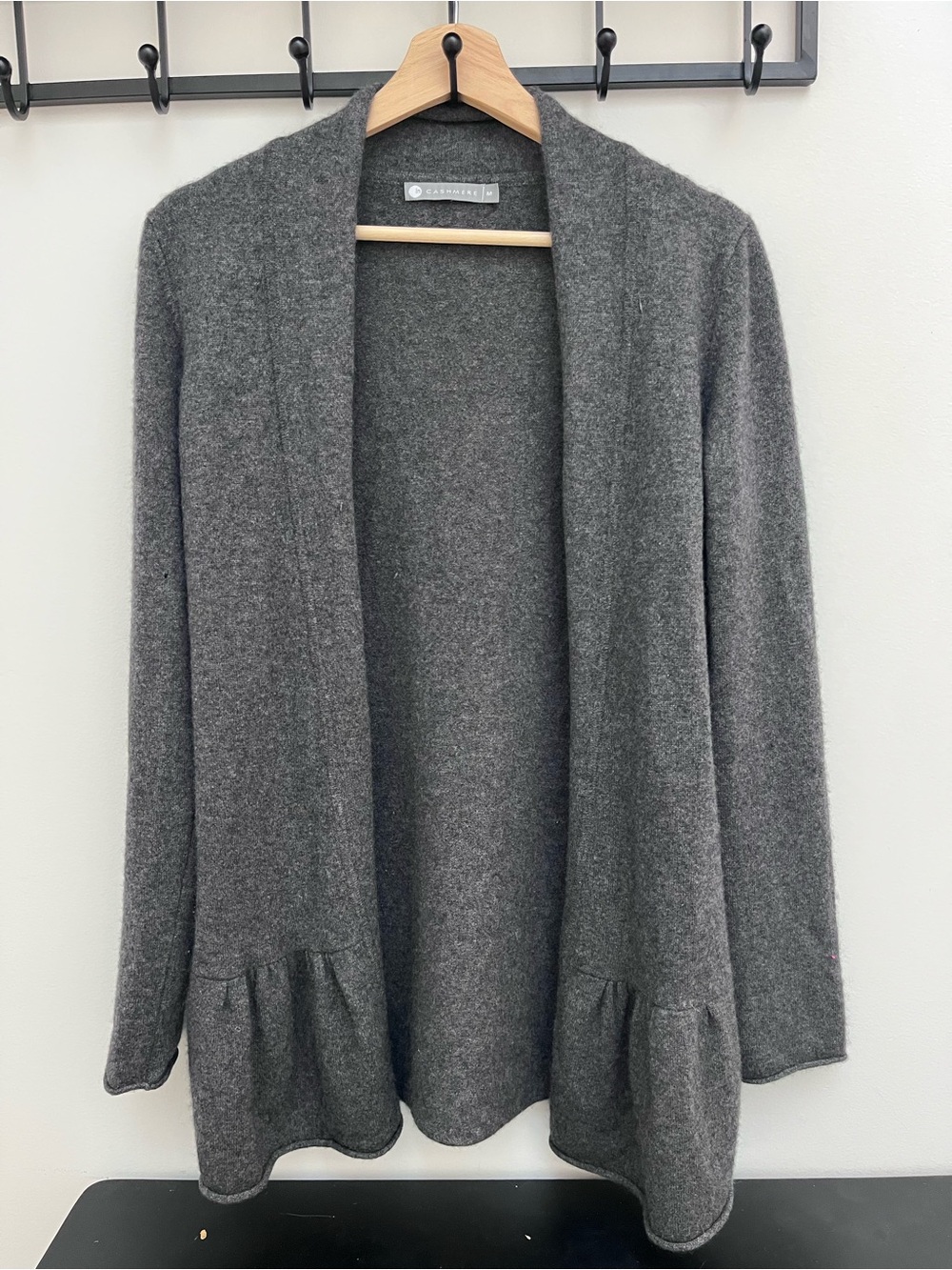 Open-Front Ruffle-Hem Cashmere Cardigan Sweater - Dark Gray M